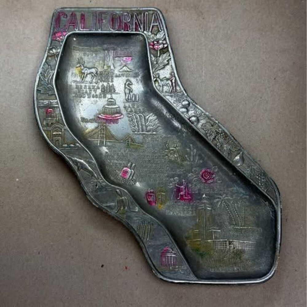 Vintage Made in Japan California State Map Souvenir Tray – Metal Trinket Dish